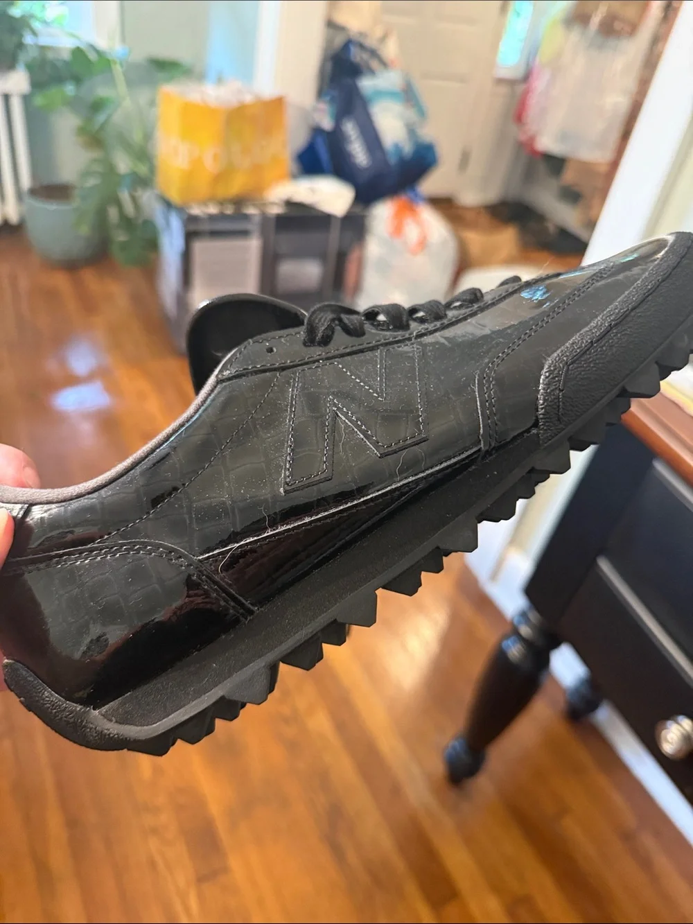 New Balance Men's Black Patent Low-Profile Sneakers